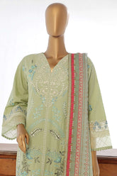 Bin Saeed Stitched 3 Piece Luxury Plain Cotton Collection-LF-133-C-Pista